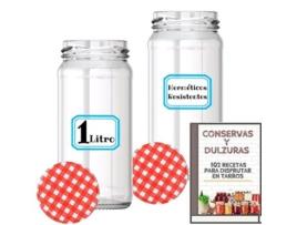 Frascos de Vidro de 1 Litro com Tampas de Metal E-Book com 102 Receitas Frascos Grandes para Conservas MUNDOTARROS