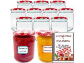 12 Frascos de Vidro de 450 Ml com Tampa de Rosca Hermética de Metal Frascos para Papinhas Conservas Sobremesas Geleia Iogurte Molhos MUNDOTARROS