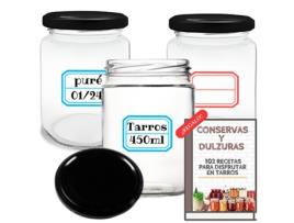12 Frascos de Vidro de 450 Ml com Tampas de Metal Potes com Tampa de Rosca para Alimentos Caseiros Inclui Etiquetas MUNDOTARROS