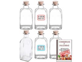 Conjunto de 6 Frascos de Vidro de 750 Ml com Rolha de Cortiça Frascos Quadrados Herméticos Recarregáveis e Reutilizáveis MUNDOTARROS