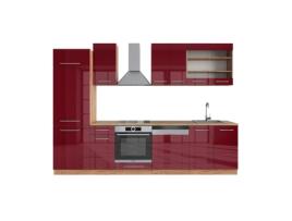 Cozinha Fame-Line, 300 cm sem bancada, vinho brilhante/carvalho dourado, Vicco