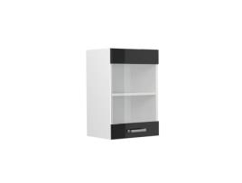 Armário suspenso universal R-Line, 40 cm com porta de vidro, preto alto brilho, Vicco