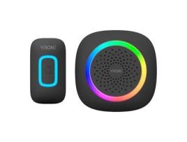 Campainha Sem Fio Pela a Bateria com Sistema de Aprendizagem 60 Sons Led Rgb 300 Metros Preto VIRONE