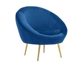 Poltrona Redonda de Design em Veludo Azul WE HOME 79.5X75X78cm