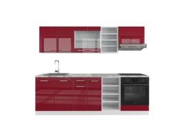 Cozinha R-Line, 240 cm, Mármore PT, Bordeaux alto brilho/branco, Vicco