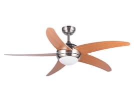 Ventoinha de Teto XTRELAMP Ragnar D132Cm Led 18W 6V Metal Niquel 5 Lâminas Madeira Natural Com Comando