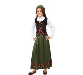 Fato de pastora verde com lenço para menina
