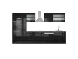 Linha de cozinha R-Line, 350 cm com armário alto, PT Antracite, Preto brilhante/Antracite, Vicco