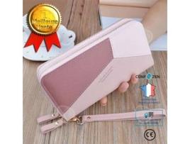 Carteira Fólio de Mulher CONFO® Confo Zíper Duplo Costura Pele Sintética Rosa (X 4 cm)