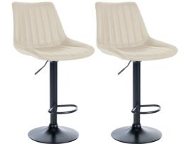 Conjunto de 2 bancos de bar Toni em pele sintética creme/metal fosco preto CLP