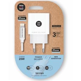 Carregador de Parede Tech One Tech TEC2265/ 1xUSB Tipo-C + Cabo Lightning/ 3A/ Branco