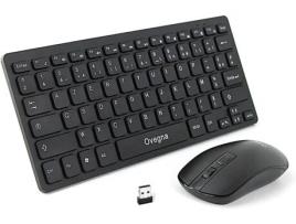 Conjunto de Teclado e Rato Sem Fios Sem Fios 2.4Ghz Compacto e Portátil Azerty para Pc Mini Pc Mac Smarttv Raspberry Portátil And OVEGNA T5