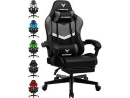 LUCKRACER Cadeira Gaming com apoio para os pés, Cadeira de Escritório Ergonômica com almofada lombar ajustável e travesseiro,Cinza