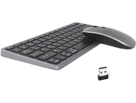 Teclado Compacto Rato e Teclado Sem Fio Recarregável Por Bateria Azerty 2.4Ghz e 2 Bluetooth Silencioso para Pc Portátil Smartphone OVEGNA K24
