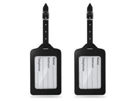 2x couro PU preto etiqueta de bagagem de viagem bolsa de mão mala de identificação alça envoltório etiqueta etiqueta etiqueta etiqueta MONDPALAST