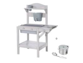 Jogo infantil de cozinha ao ar livre ROBA - Brinquedo de imitação com bandeja removível e acessórios - Madeira maciça cinza claro