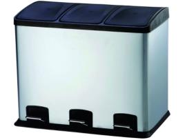 Cubo Basura Inox Reciclaje Con Pedal 3 Compartimentos