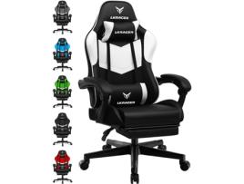 LUCKRACER Cadeira Gaming com apoio para os pés, Cadeira de Escritório Ergonômica com almofada lombar ajustável e travesseiro Branco
