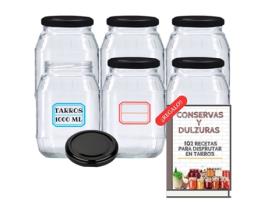 6 Frascos de Vidro de 1000 Ml com Tampas Potes de 1 Litro com Tampa de Rosca Fechamento Hermético para Alimentos Caseiros Inclui Etiquetas MUNDOTARROS