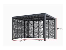 Pérgola Bioclimática de Alumínio com Painéis Moucharabieh Cinza para 3 M de Lado 3,60 M de Lado Per36M30Mbi HABRITA