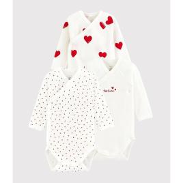 Petit Bateau Lote de 3 bodies com abertura cruzada, 0-12 meses