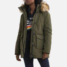 Parka com capuz em imitação pelo