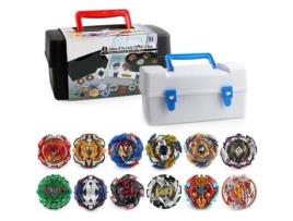 12 piões Burst Turbo com lançadores e caixa de armazenamento - - Gyro Pocket Box Pro - preto GOBRO