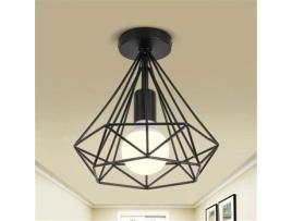 Lustre Industrial - Gaiola Diamante - Metal - Preto - 1 peça MARQUEUNE