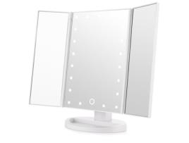 Espelho de maquiagem iluminado espelho triplo dobrável led iluminado com 21 leds rotação de 180 graus bateria carregamento usb branco ANRAN