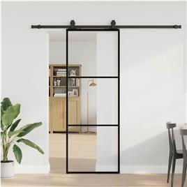 vidaXL Porta deslizante c/ conj. ferragens 76x205cm vidro ESG preto