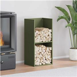 vidaXL Suporte para lenha aço laminado a frio verde azeitona