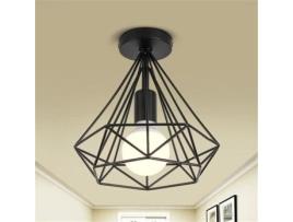 Lustre industrial - gaiola de diamante - metal - preto - 1 peça XJYDNCG