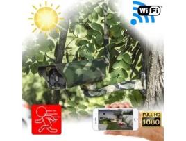 Câmara de camuflagem solar IP Wi-Fi ao ar livre HD 1080P, detector de movimento PIR, visão noturna e notificações push, 64 GB AMC
