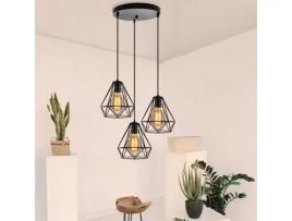 Lustre U-do Lâmpada Pendente Vintage E27 Retro Estilo Industrial Forma de Diamante Negro para Restaurante Bar Café IDEGU