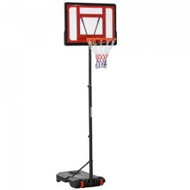 HOMCOM Cesta de Basquetebol Ajustável de 160-210cm Aro de Basquetebol com Suporte de Aço Base Recarregável 2 Rodas para Crianças e Adultos 75x83x261cm Vermelho e Preto