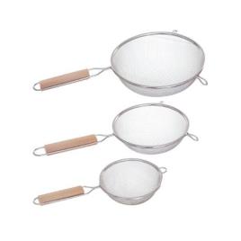 CONJUNTO DE 3  PENEIRAS DE AÇO INOXIDÁVEL + MADEIRA. 12CM / 16CM / 20CM