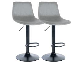 Conjunto de 2 bancos de bar em veludo Divo cinza/metal fosco preto CLP