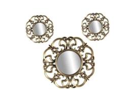 Conjunto de 3 peças de espelhos decorativos de parede em bronze dourado instalação gratuita 20-35 cm 836893