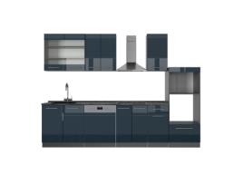 Armários de cozinha Fame-Line, 300cm com armário alto, sem PT, Azul escuro brilhante/Antracite, Antracite, VICCO