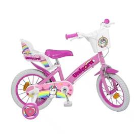 Bicicleta unicórnio rosa de 12 polegadas com porta-bonecas 16029 TOIMSA