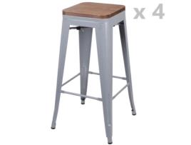 Bancos altos vintage - URBAN LIVING - Liv - Conjunto de 4 - Cinza fosco - Pernas de metal