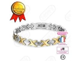 Pulseira - - Aço titânio - Imã - Unissex - Banhado a ouro e prata LSC®