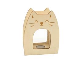 Mealheiro - Gato - Madeira natural - Personalizável - 11 x 5 x 14 cm