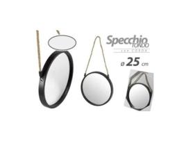 Espelho de corda de 25 cm moderno redondo espelho de parede de metal preto 777042