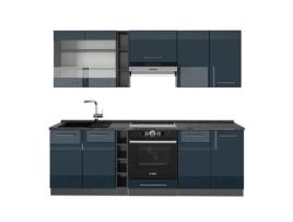 Cozinha Fame-Line, 235 cm, PT Antracite, Azul escuro brilhante/Antracite VICCO