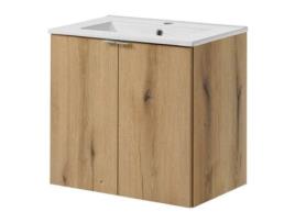 Móvel de casa de banho Newport com lavatório e 2 portas 60x57x39cm - efeito carvalho EN.CASA