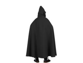 Capa longa medieval preta com capuz infantil