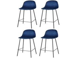 Bancos de bar com design de veludo Ima - Azul - Conjunto de 4 - Contemporâneo - Design - Cozinha