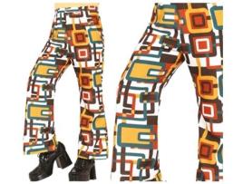 Calças adultas com estampa xadrez dos anos 70