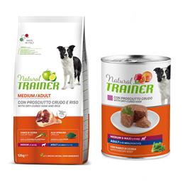 Natural Trainer 12 kg ração para cães + 400 g comida húmida grátis! - Adult Medium Presunto + 400 g Medium & Maxi Adult - Presunto